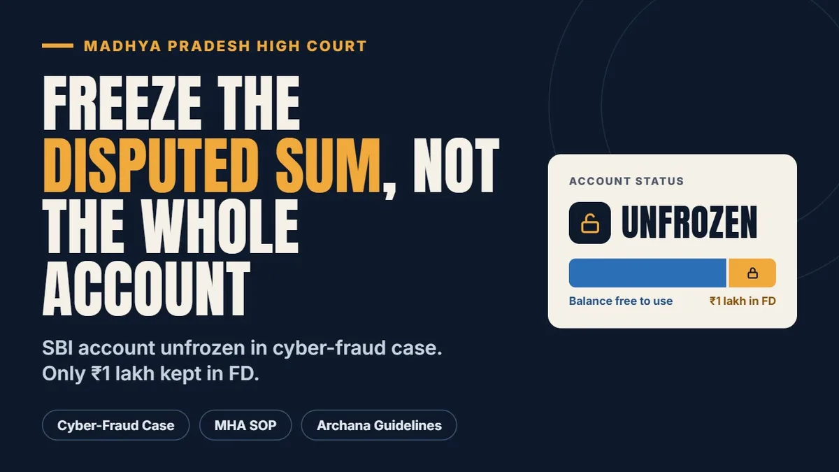 Freeze the Disputed Sum, Not the Whole Account: Madhya Pradesh High Court Orders SBI Account Unfrozen in Cyber-Fraud Case, Keeps Only Rs. 1 Lakh in FD Under MHA SOP and Archana Guidelines