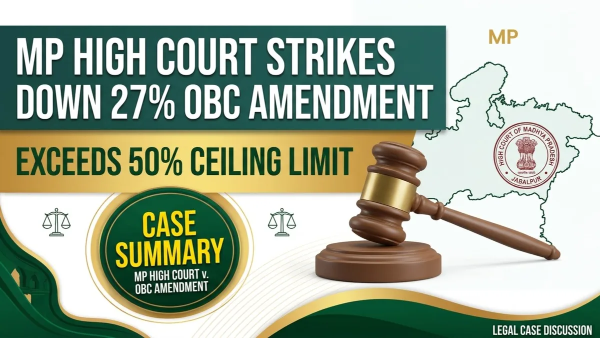 Madhya Pradesh High Court Strikes Down 27% OBC Reservation Amendment Act as Unconstitutional for Exceeding 50% Ceiling Limit