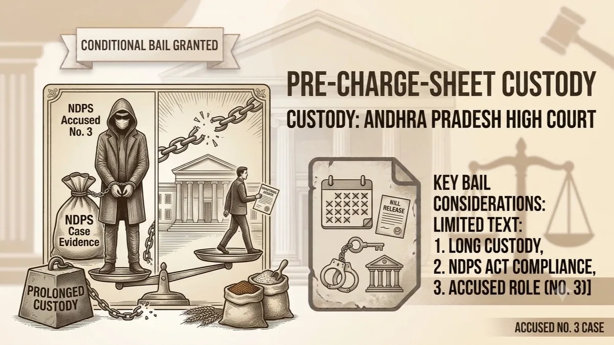Prolonged Pre-Charge-Sheet Custody: Andhra Pradesh High Court Grants Conditional Bail to Accused No. 3 in an NDPS Case