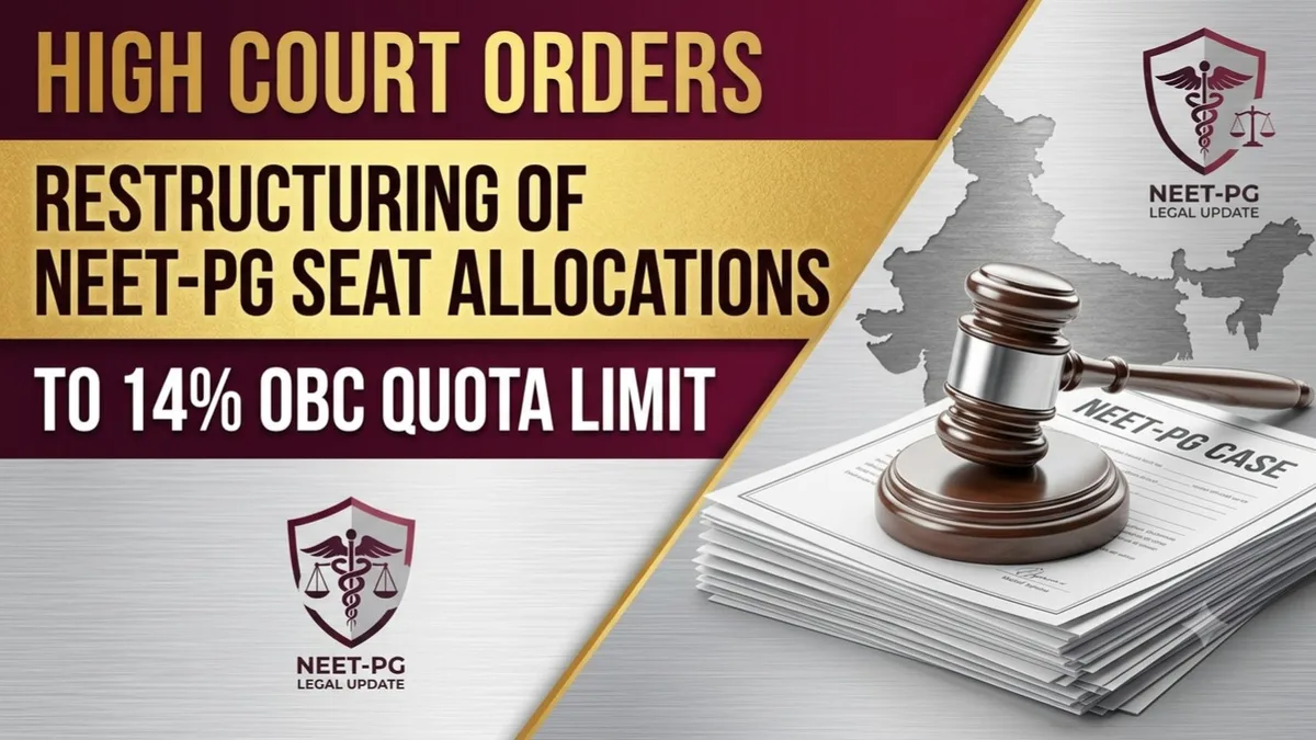 High Court Orders Restructuring of NEET-PG Medical Seat Allocations to 14% OBC Quota Limit