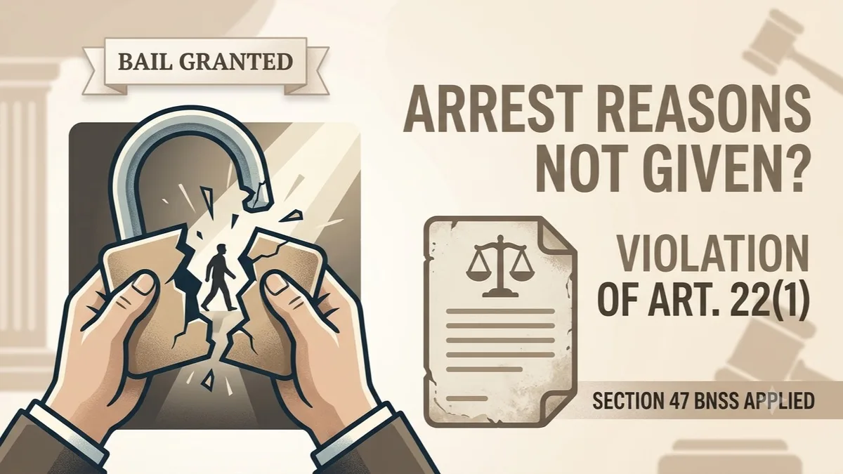 Failure to Communicate Specific Grounds of Arrest Violates Article 22(1): Bail Granted Under Section 47 BNSS